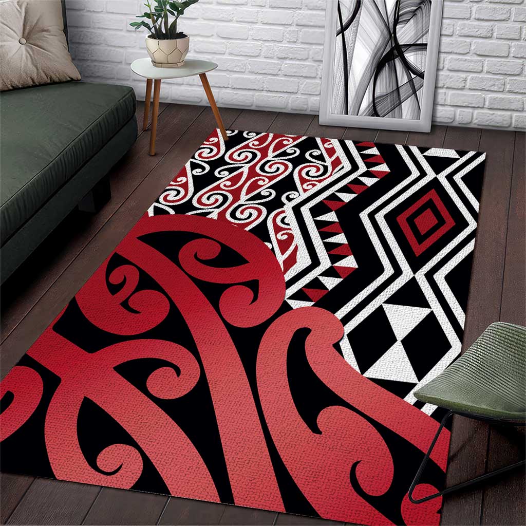 New Zealand Area Rug Aotearoa Kowhaiwhai Mix Taniko Art - Red - Vibe Hoodie Shop