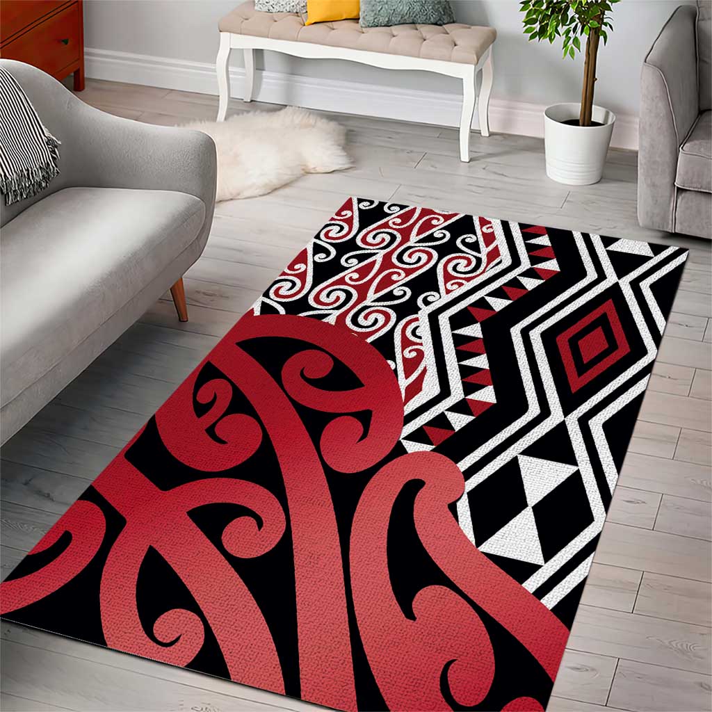 New Zealand Area Rug Aotearoa Kowhaiwhai Mix Taniko Art - Red - Vibe Hoodie Shop