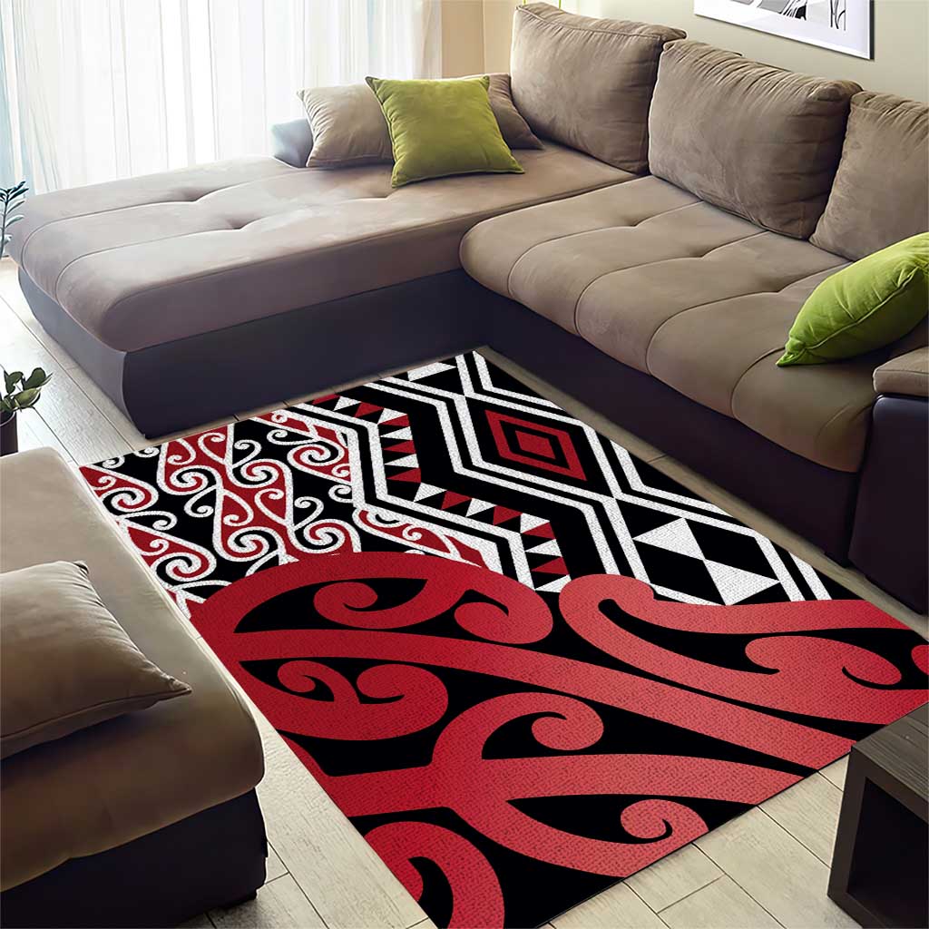 New Zealand Area Rug Aotearoa Kowhaiwhai Mix Taniko Art - Red - Vibe Hoodie Shop