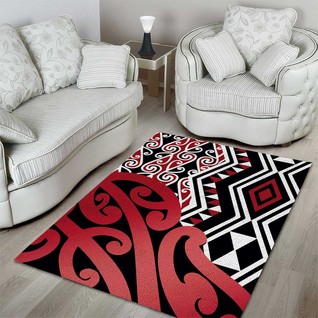 New Zealand Area Rug Aotearoa Kowhaiwhai Mix Taniko Art - Red - Vibe Hoodie Shop