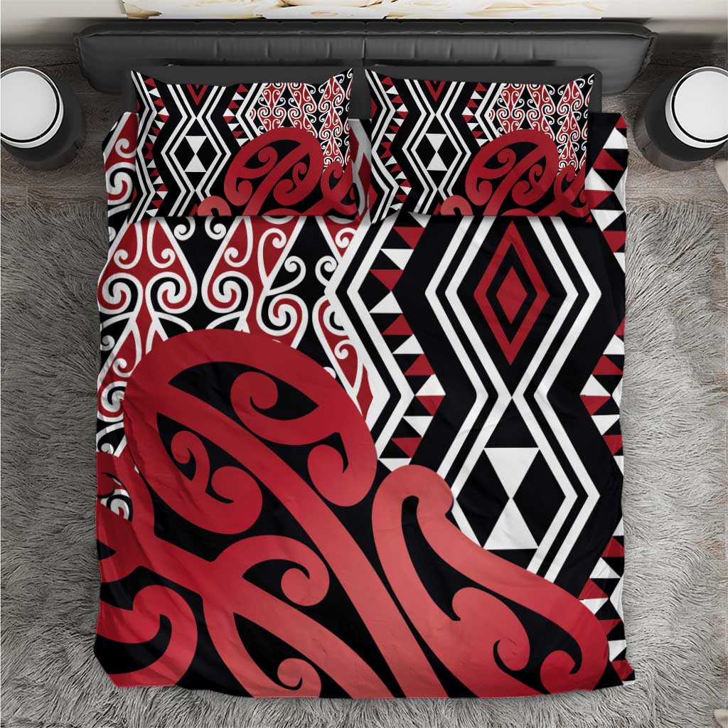 New Zealand Bedding Set Aotearoa Kowhaiwhai Mix Taniko Art - Red - Vibe Hoodie Shop