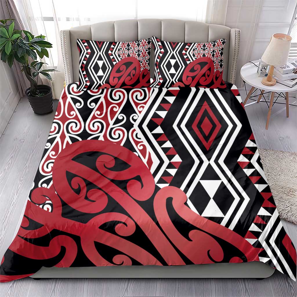 New Zealand Bedding Set Aotearoa Kowhaiwhai Mix Taniko Art - Red - Vibe Hoodie Shop
