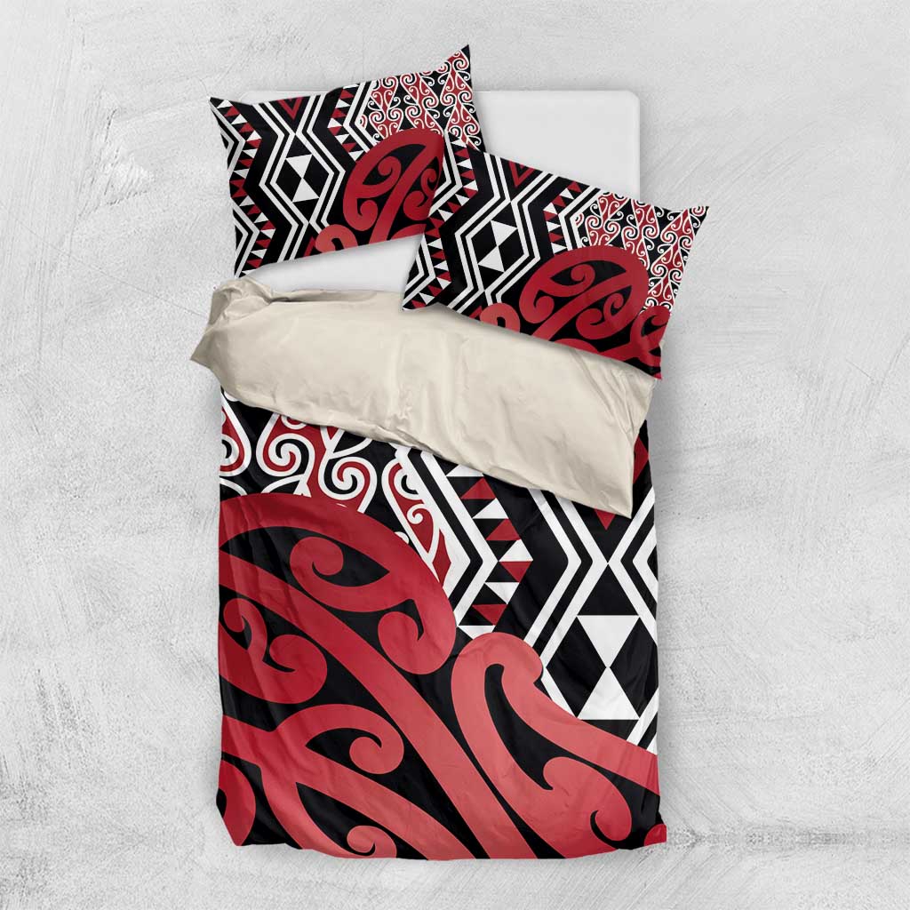 New Zealand Bedding Set Aotearoa Kowhaiwhai Mix Taniko Art - Red - Vibe Hoodie Shop