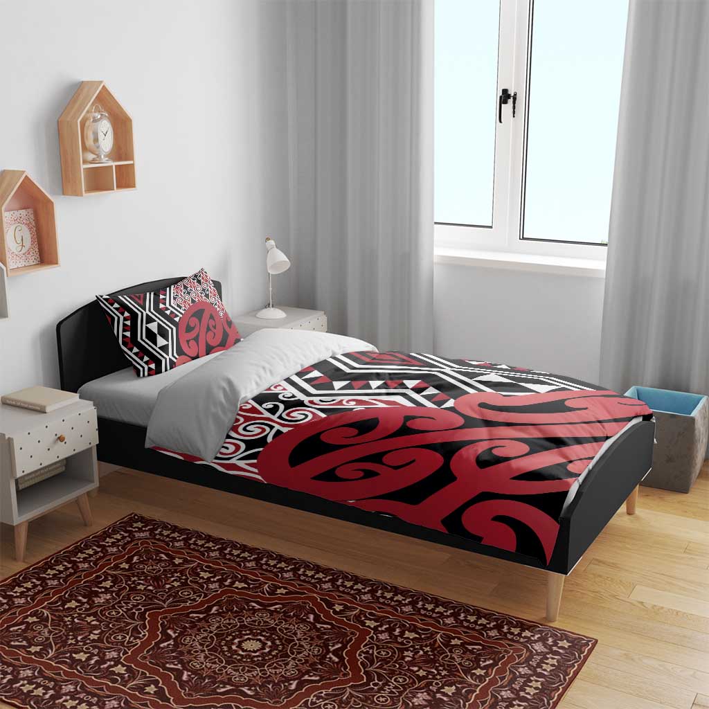 New Zealand Bedding Set Aotearoa Kowhaiwhai Mix Taniko Art - Red - Vibe Hoodie Shop