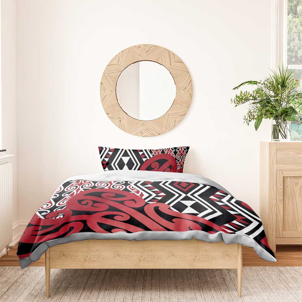New Zealand Bedding Set Aotearoa Kowhaiwhai Mix Taniko Art - Red - Vibe Hoodie Shop