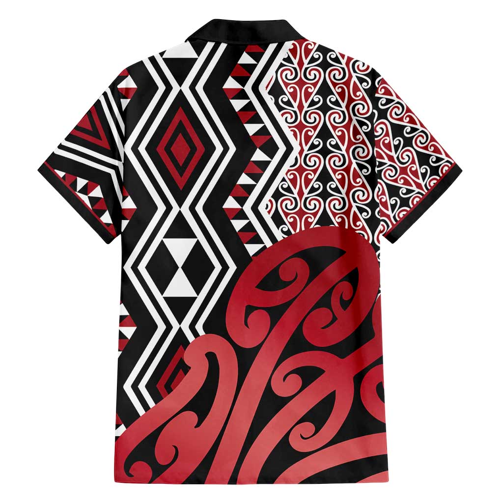 New Zealand Family Matching Long Sleeve Bodycon Dress and Hawaiian Shirt Aotearoa Kowhaiwhai Mix Taniko Art - Red