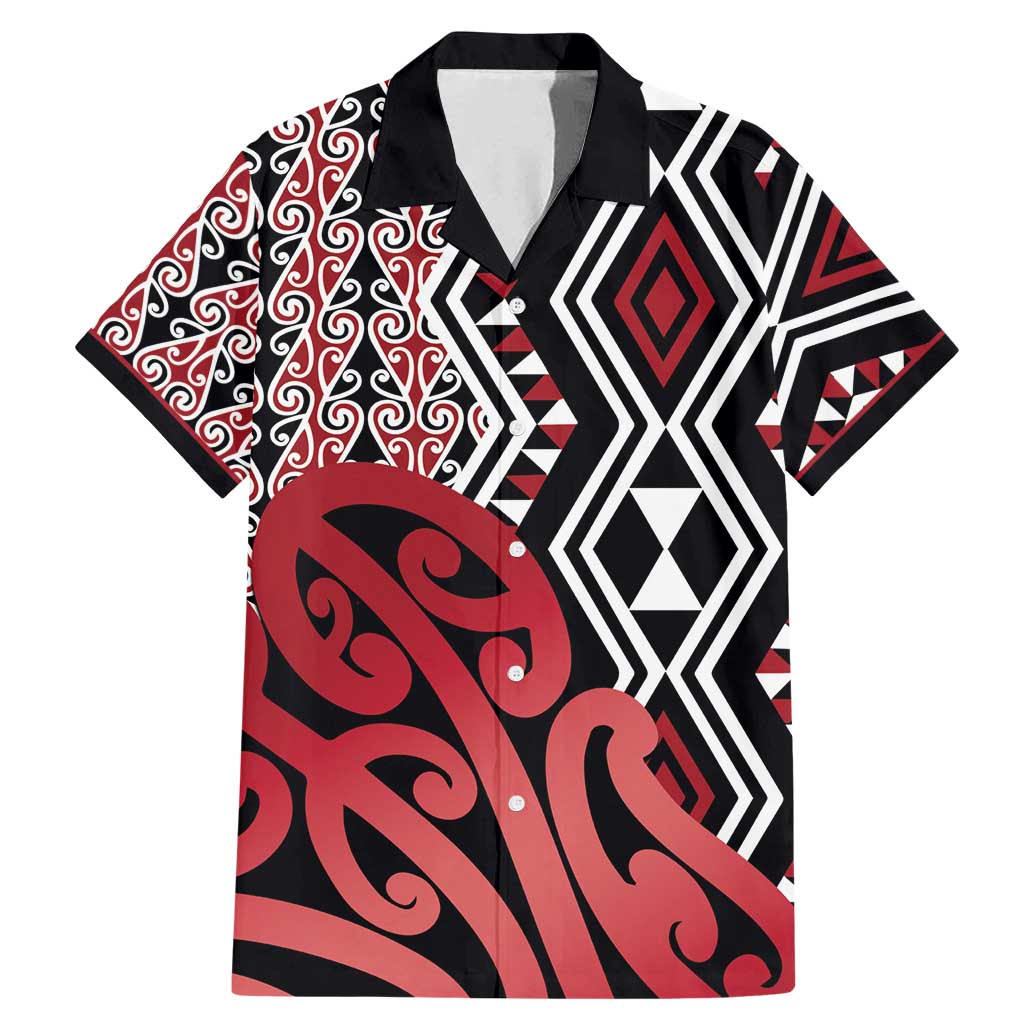 New Zealand Family Matching Mermaid Dress and Hawaiian Shirt Aotearoa Kowhaiwhai Mix Taniko Art - Red