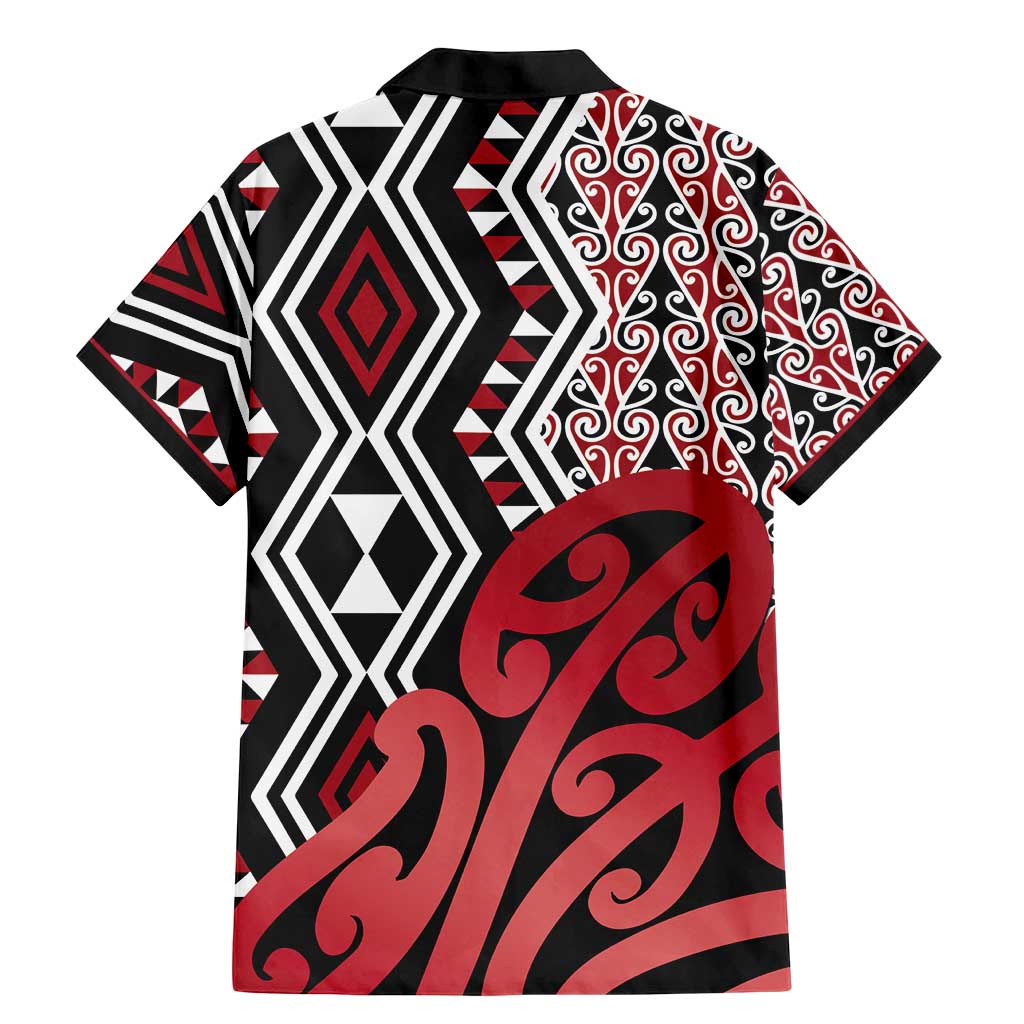 New Zealand Family Matching Mermaid Dress and Hawaiian Shirt Aotearoa Kowhaiwhai Mix Taniko Art - Red