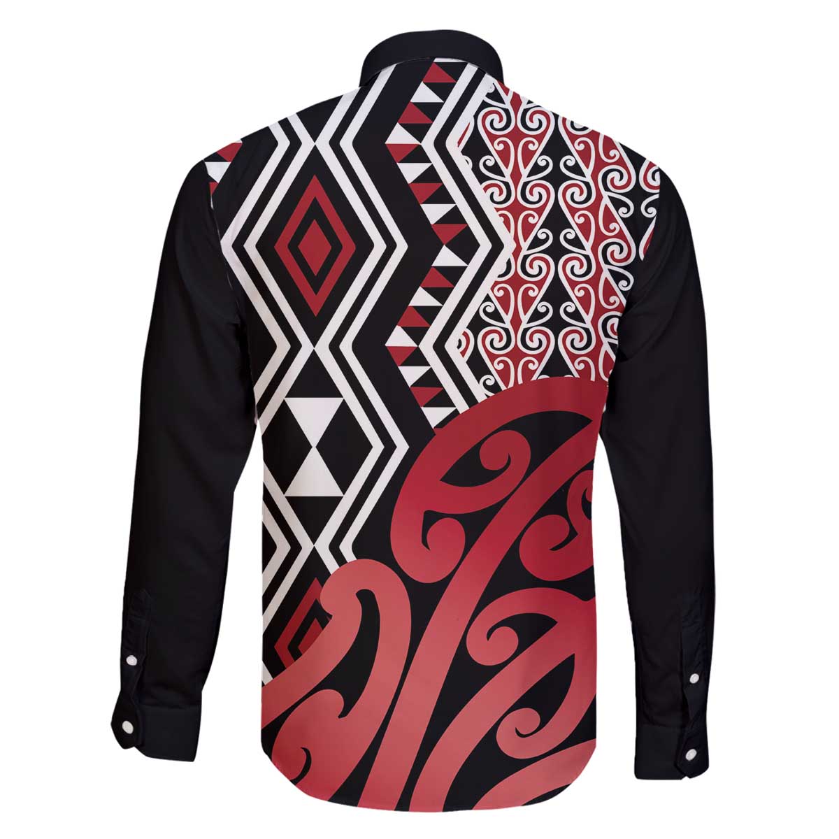 New Zealand Family Matching Off The Shoulder Long Sleeve Dress and Hawaiian Shirt Aotearoa Kowhaiwhai Mix Taniko Art - Red