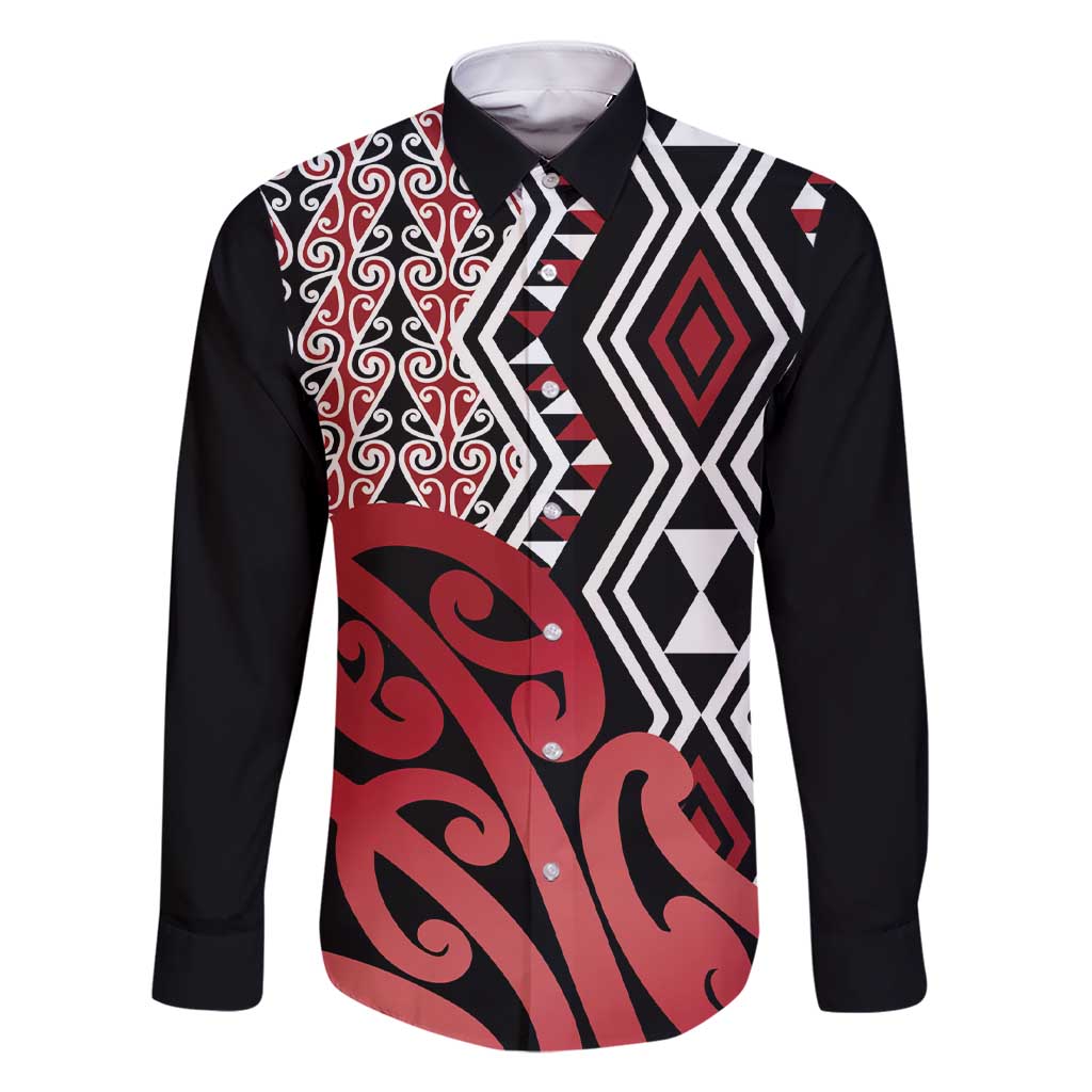 New Zealand Family Matching Short Sleeve Bodycon Dress and Hawaiian Shirt Aotearoa Kowhaiwhai Mix Taniko Art - Red