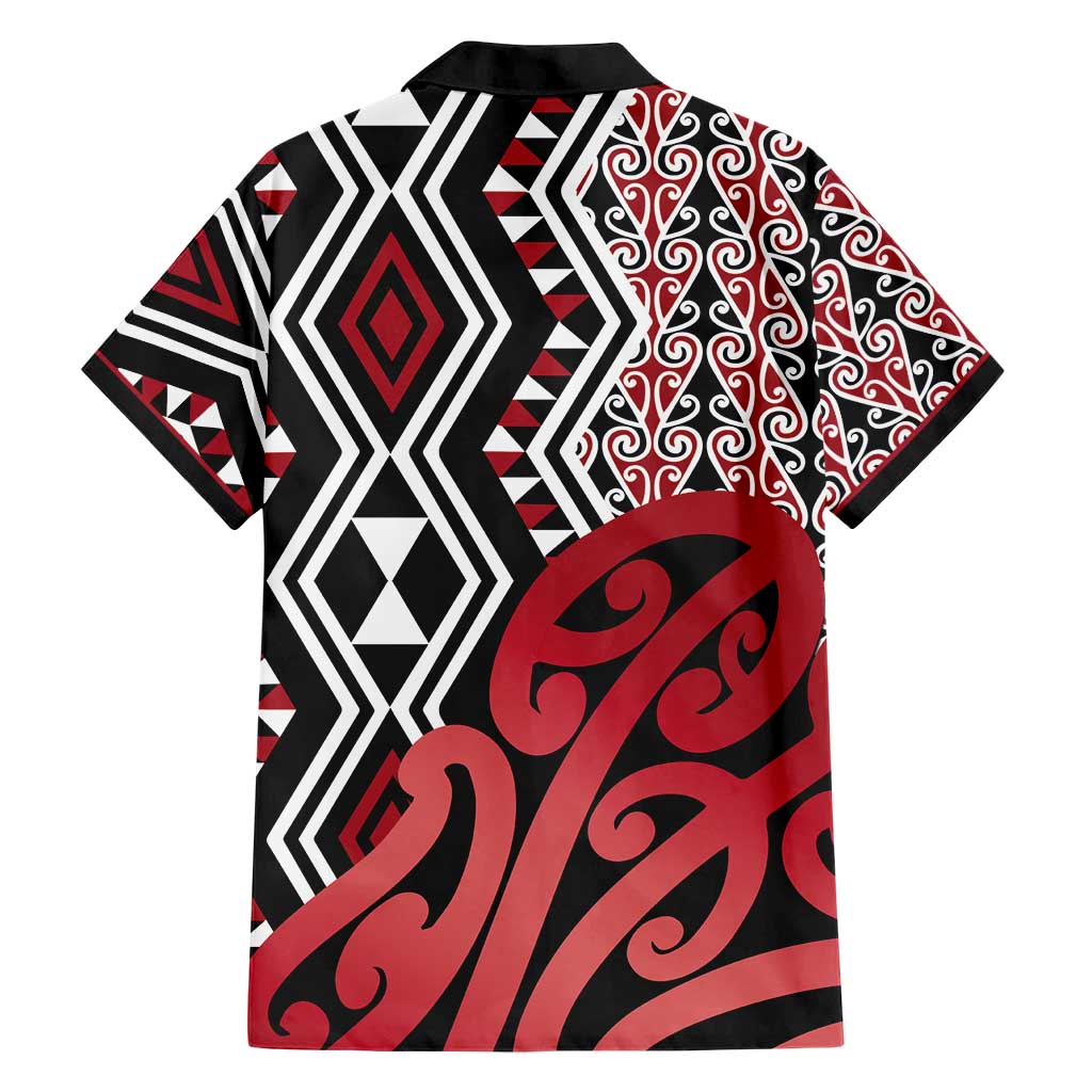 New Zealand Hawaiian Shirt Aotearoa Kowhaiwhai Mix Taniko Art - Red - Vibe Hoodie Shop