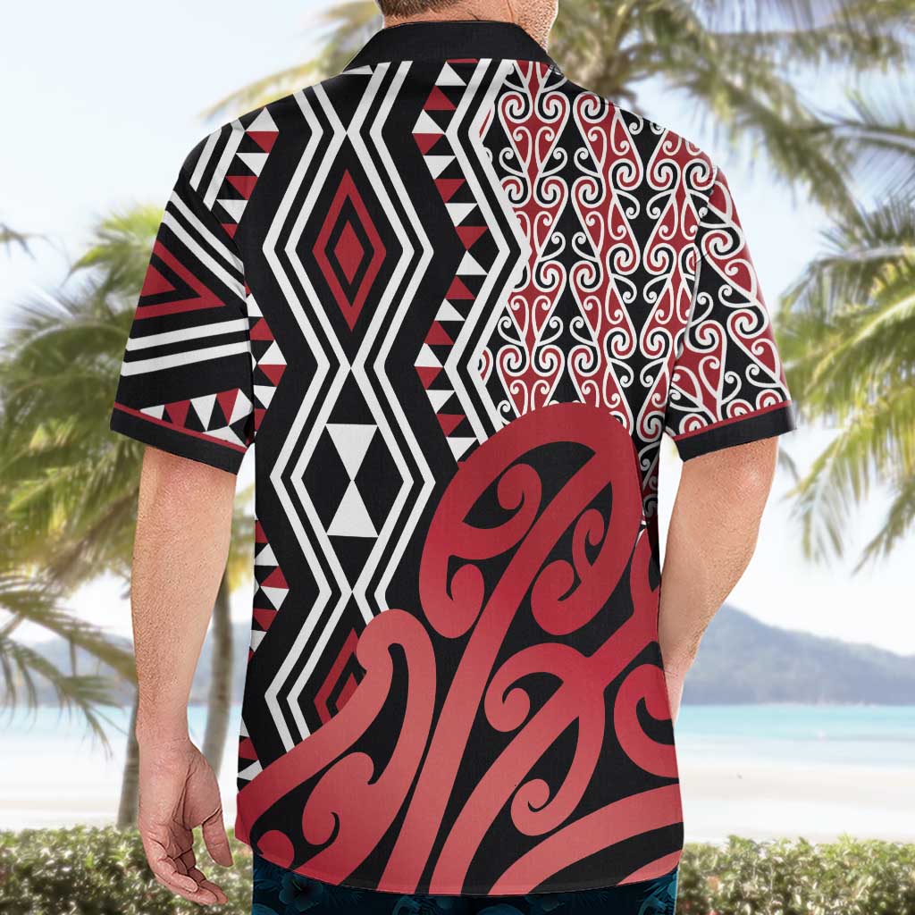 New Zealand Hawaiian Shirt Aotearoa Kowhaiwhai Mix Taniko Art - Red - Vibe Hoodie Shop