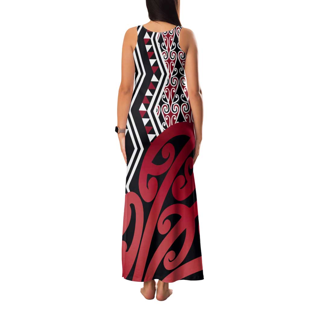 New Zealand Tank Maxi Dress Aotearoa Kowhaiwhai Mix Taniko Art - Red