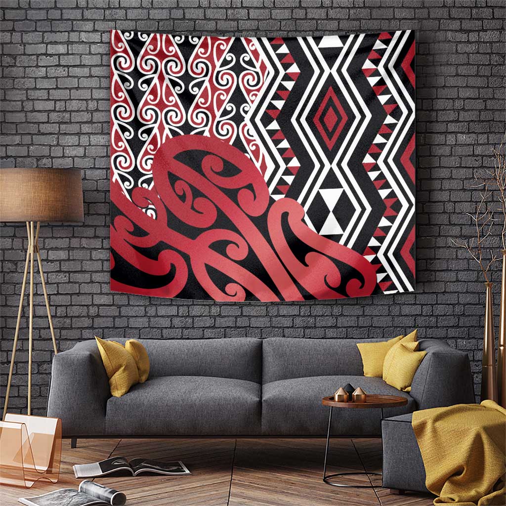 New Zealand Tapestry Aotearoa Kowhaiwhai Mix Taniko Art - Red - Vibe Hoodie Shop