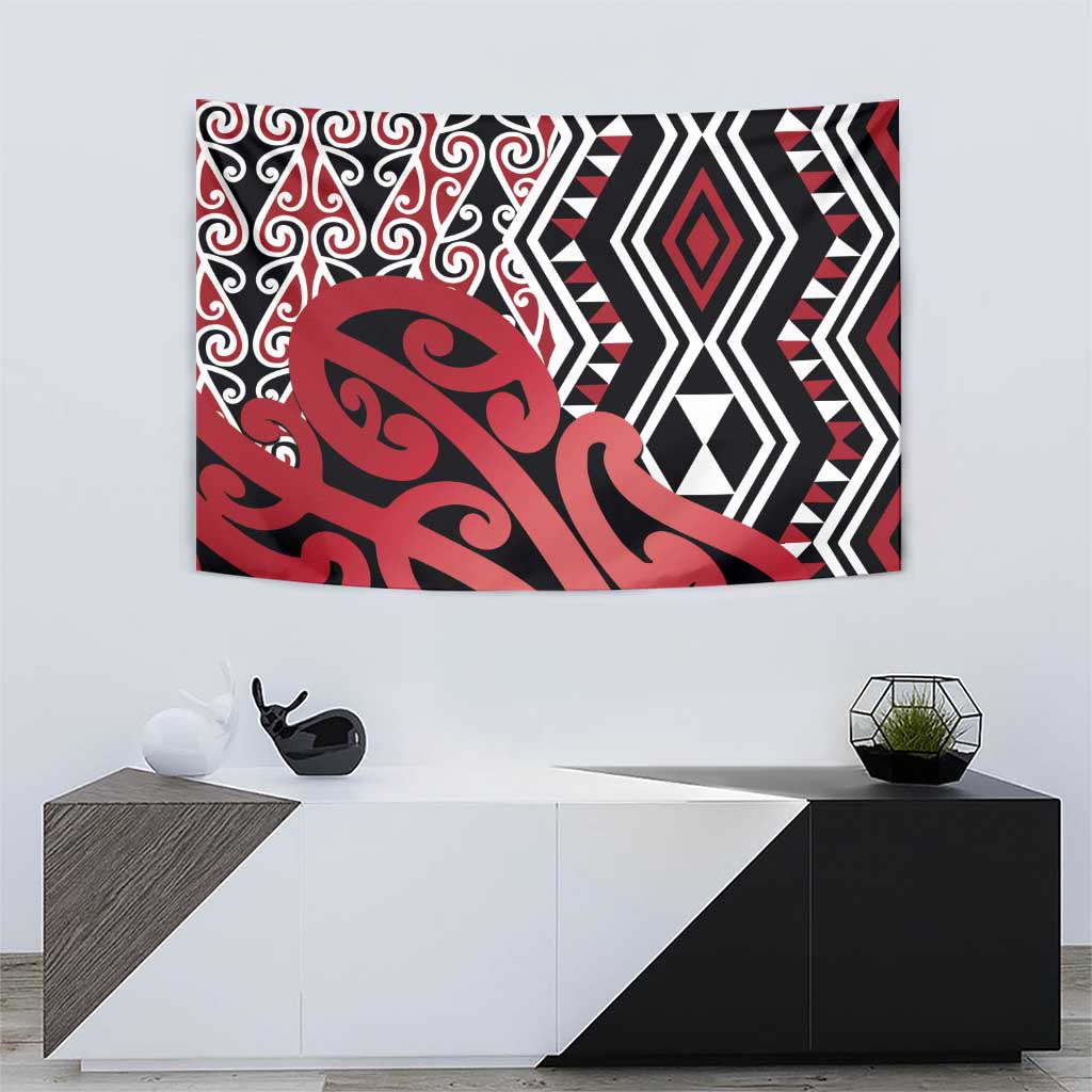 New Zealand Tapestry Aotearoa Kowhaiwhai Mix Taniko Art - Red - Vibe Hoodie Shop