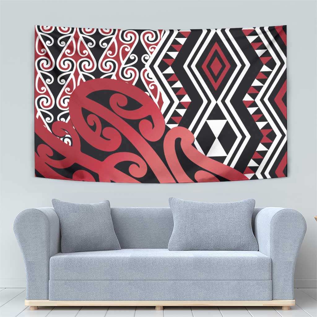 New Zealand Tapestry Aotearoa Kowhaiwhai Mix Taniko Art - Red - Vibe Hoodie Shop