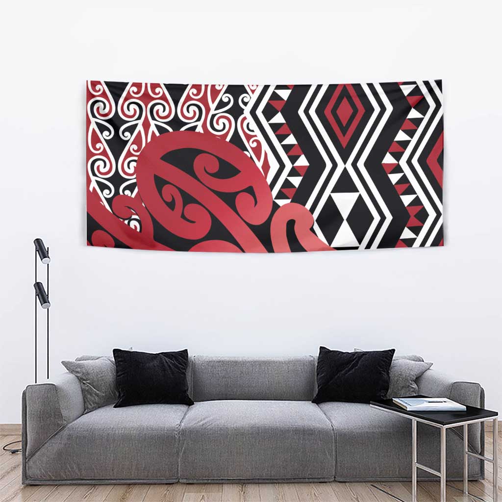 New Zealand Tapestry Aotearoa Kowhaiwhai Mix Taniko Art - Red - Vibe Hoodie Shop