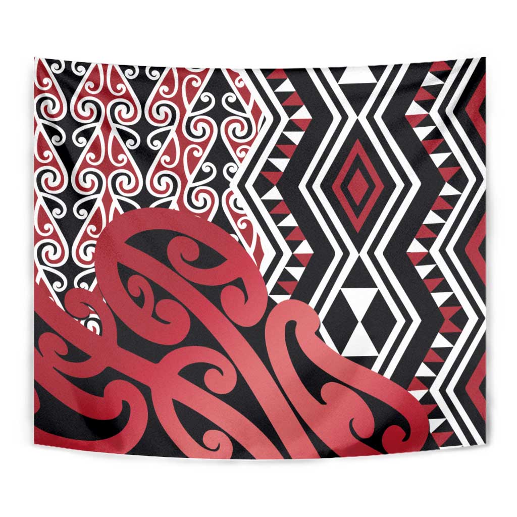 New Zealand Tapestry Aotearoa Kowhaiwhai Mix Taniko Art - Red - Vibe Hoodie Shop