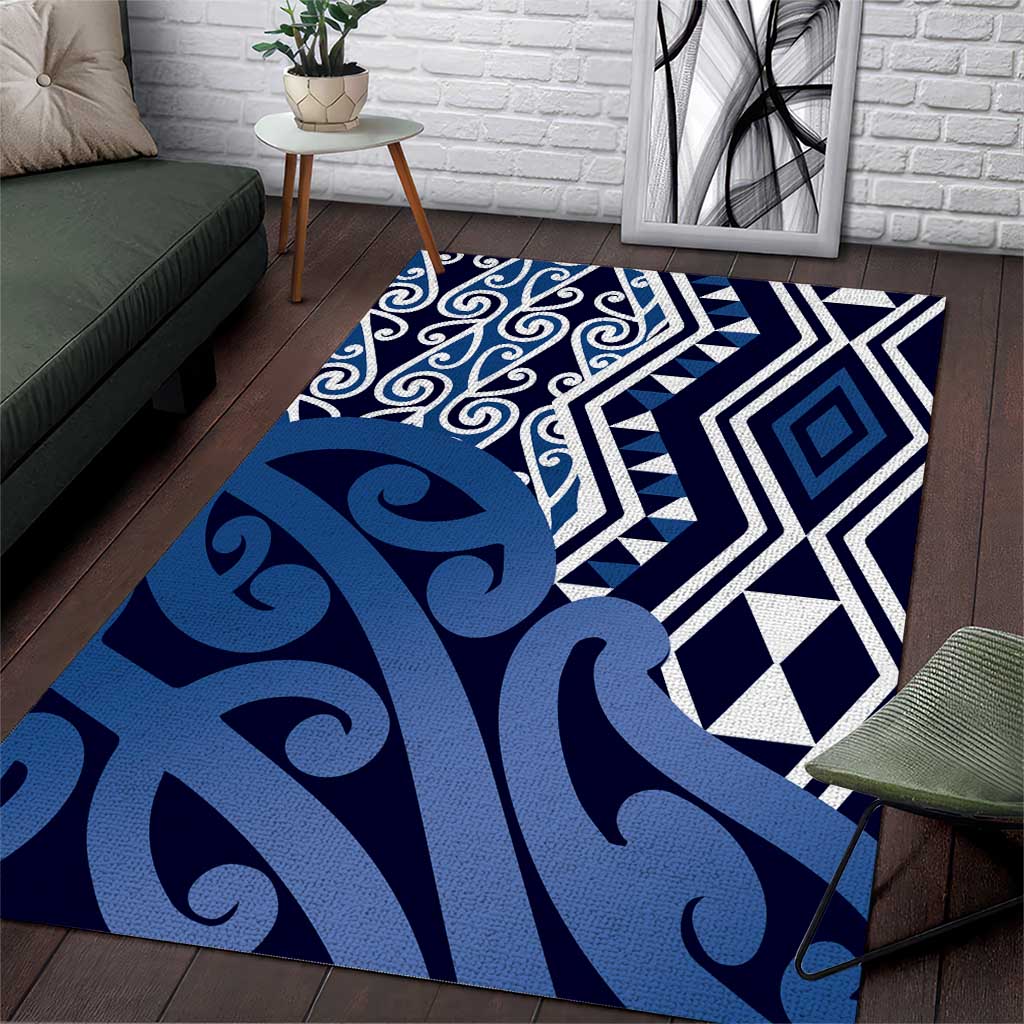 New Zealand Area Rug Aotearoa Kowhaiwhai Mix Taniko Art - Blue - Vibe Hoodie Shop