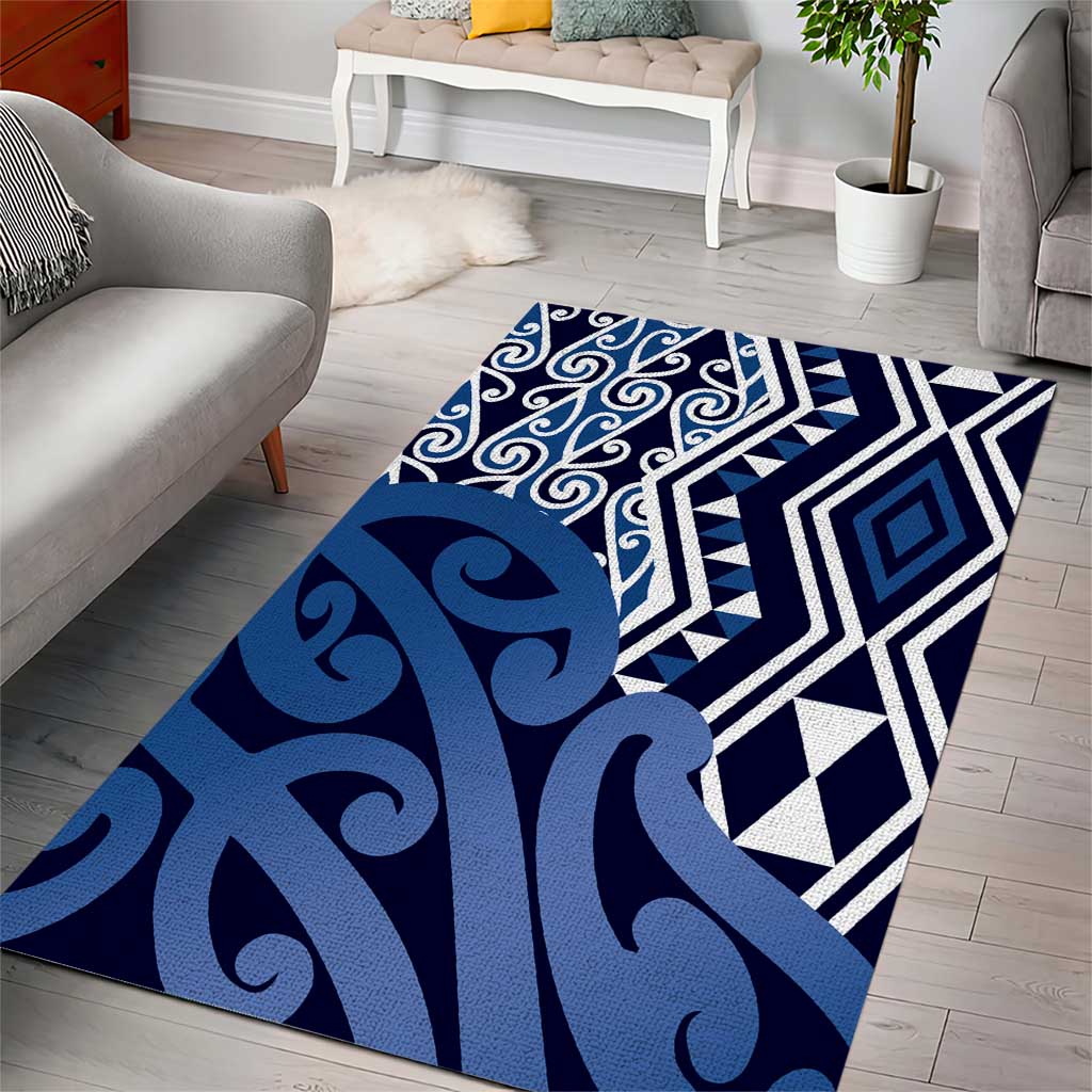 New Zealand Area Rug Aotearoa Kowhaiwhai Mix Taniko Art - Blue - Vibe Hoodie Shop