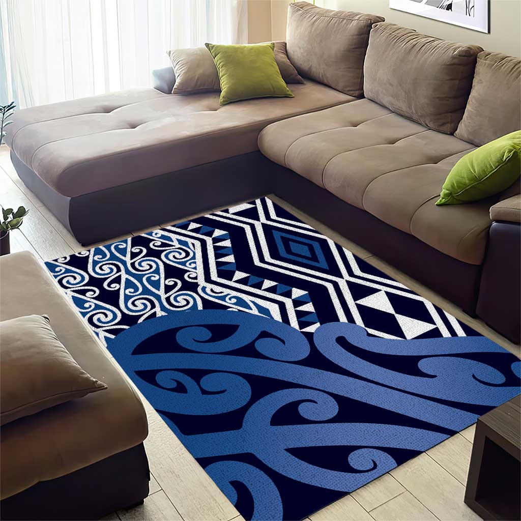 New Zealand Area Rug Aotearoa Kowhaiwhai Mix Taniko Art - Blue - Vibe Hoodie Shop