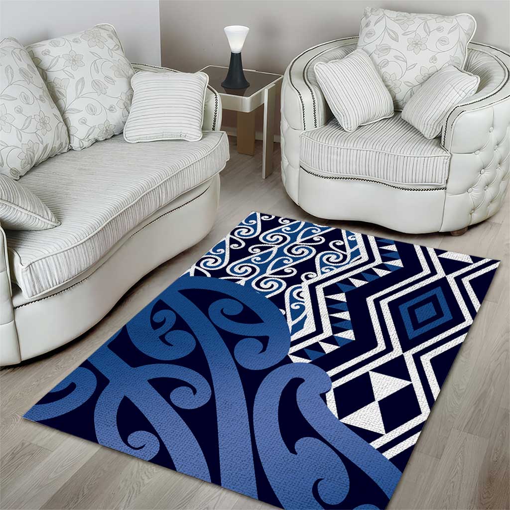 New Zealand Area Rug Aotearoa Kowhaiwhai Mix Taniko Art - Blue - Vibe Hoodie Shop