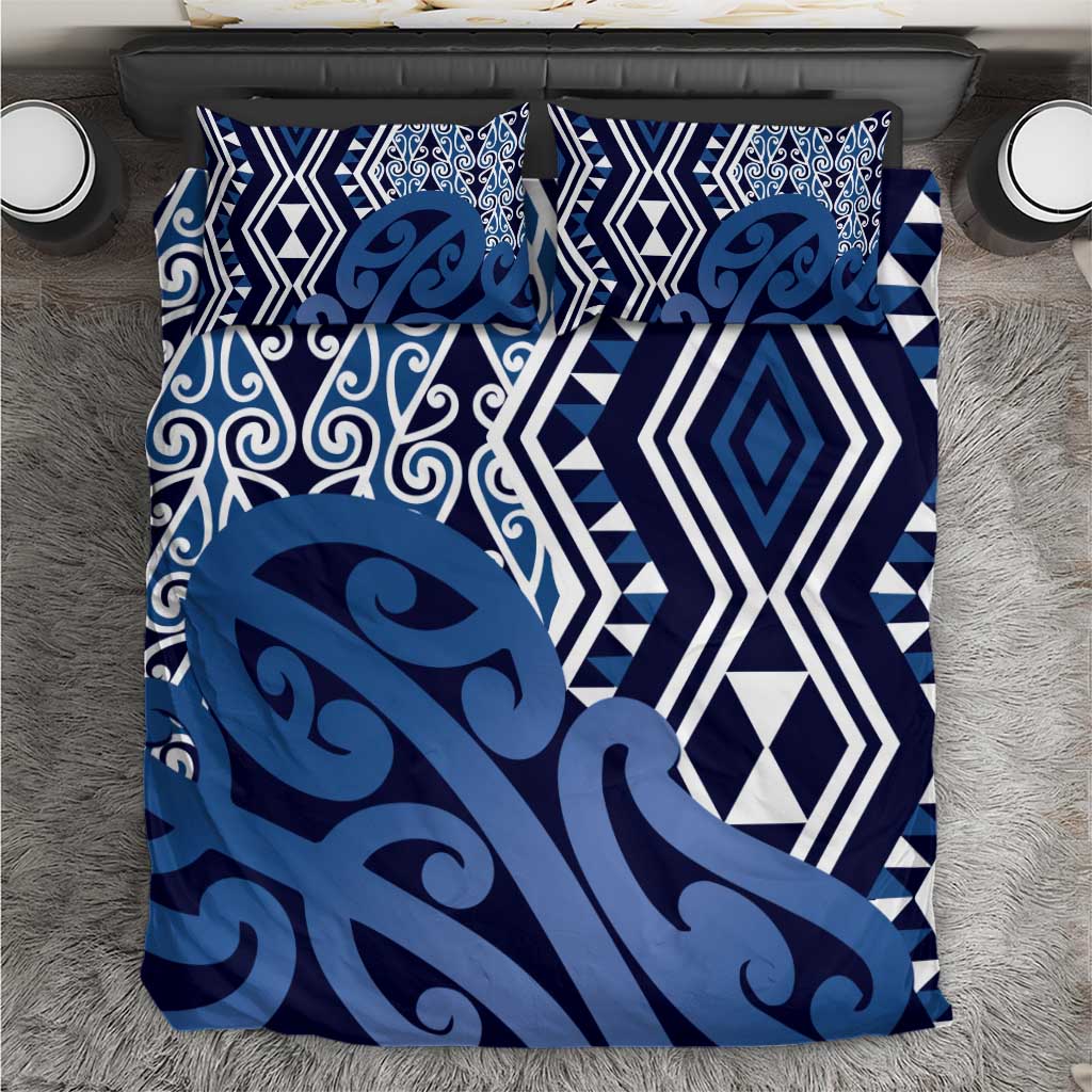 New Zealand Bedding Set Aotearoa Kowhaiwhai Mix Taniko Art - Blue - Vibe Hoodie Shop