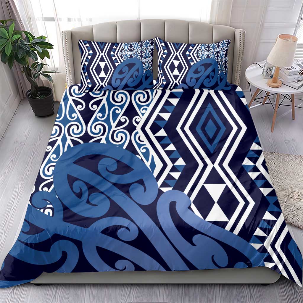 New Zealand Bedding Set Aotearoa Kowhaiwhai Mix Taniko Art - Blue - Vibe Hoodie Shop