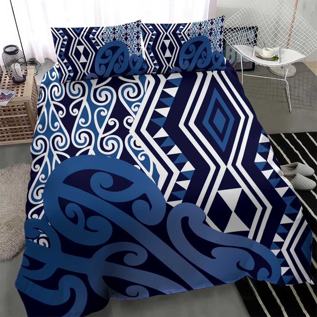 New Zealand Bedding Set Aotearoa Kowhaiwhai Mix Taniko Art - Blue - Vibe Hoodie Shop