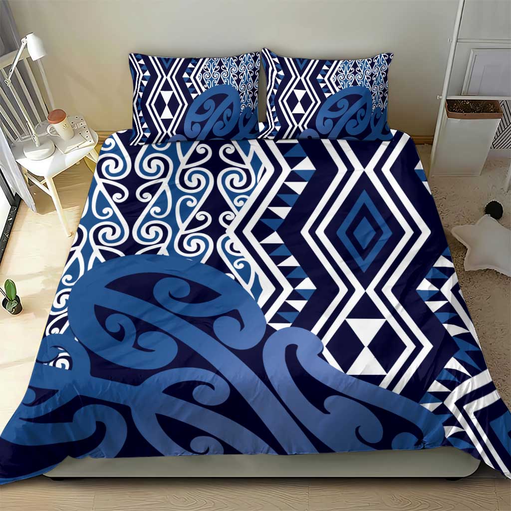 New Zealand Bedding Set Aotearoa Kowhaiwhai Mix Taniko Art - Blue - Vibe Hoodie Shop