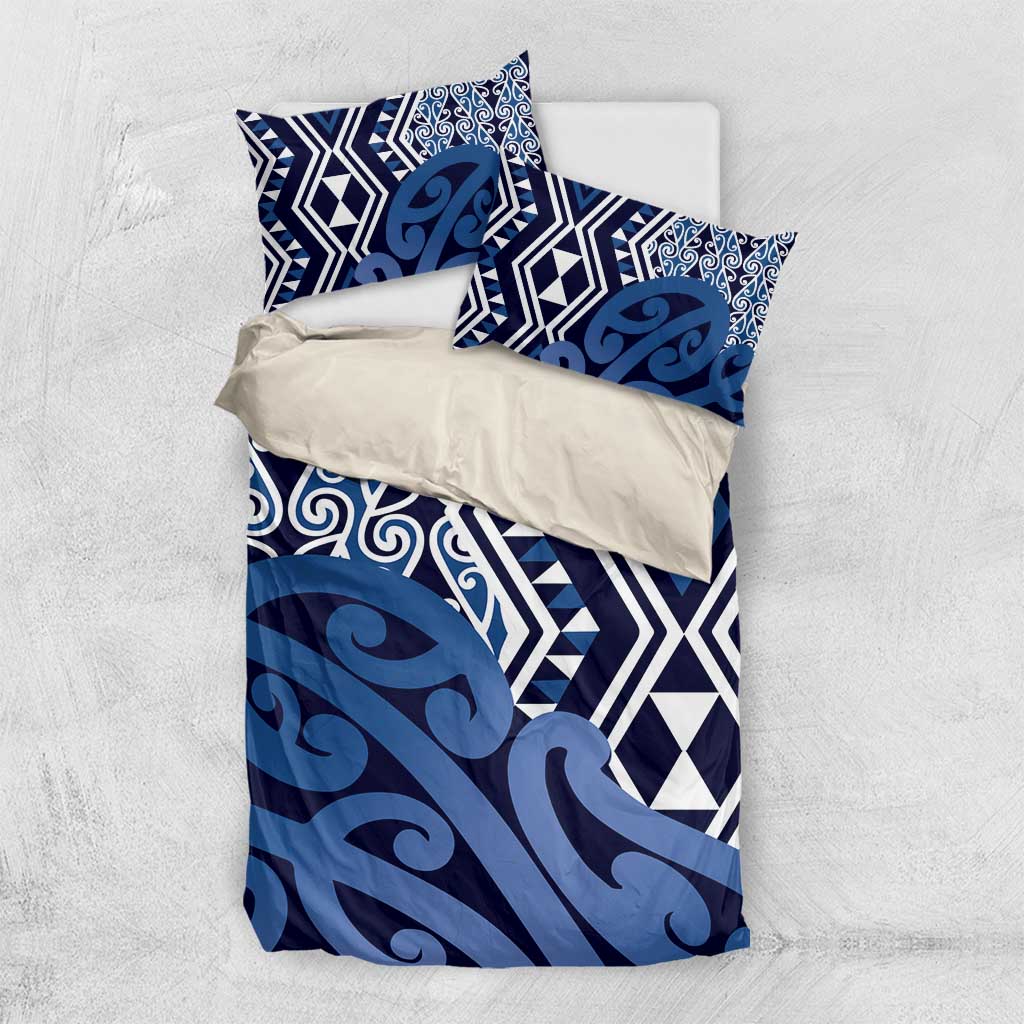 New Zealand Bedding Set Aotearoa Kowhaiwhai Mix Taniko Art - Blue - Vibe Hoodie Shop