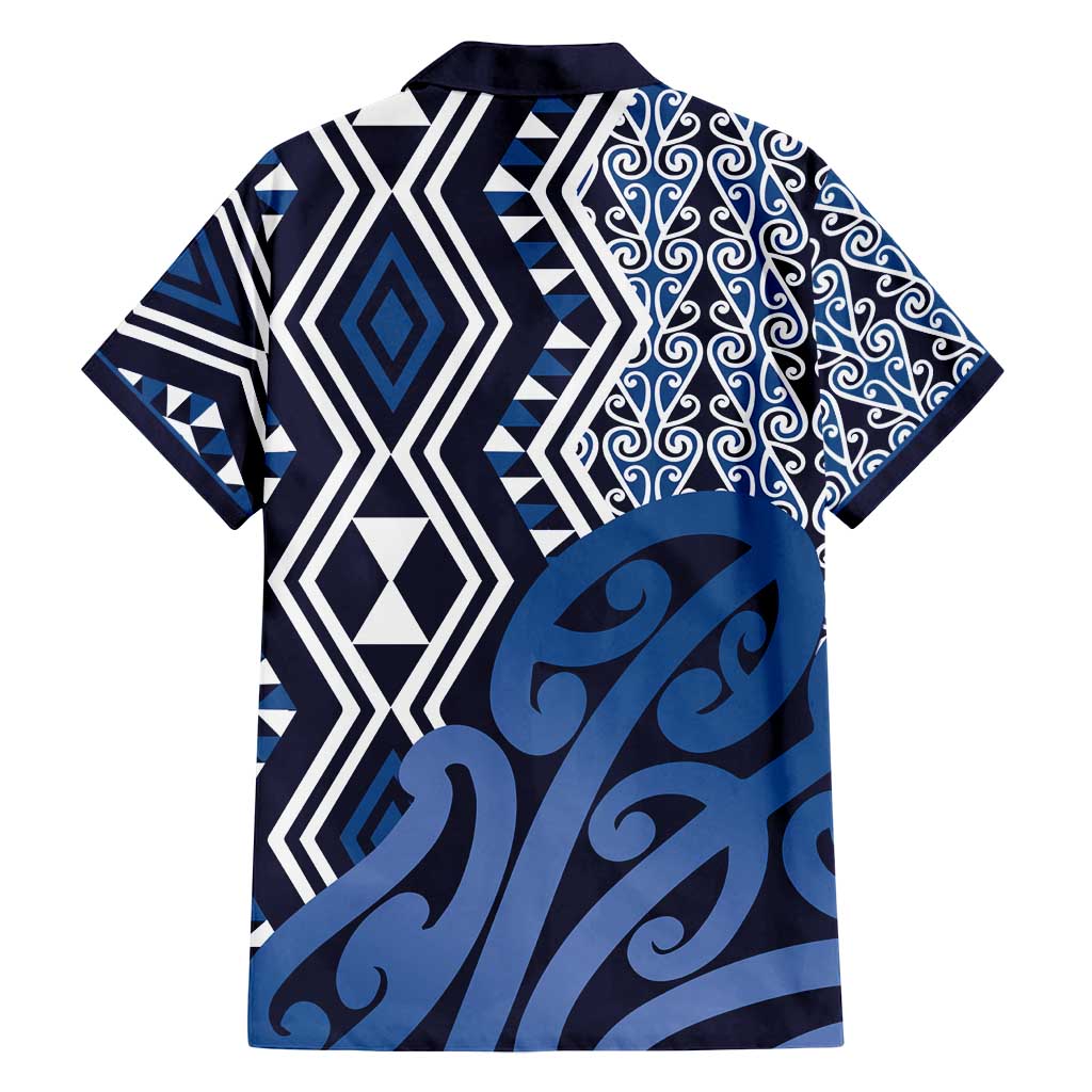 New Zealand Family Matching Long Sleeve Bodycon Dress and Hawaiian Shirt Aotearoa Kowhaiwhai Mix Taniko Art - Blue