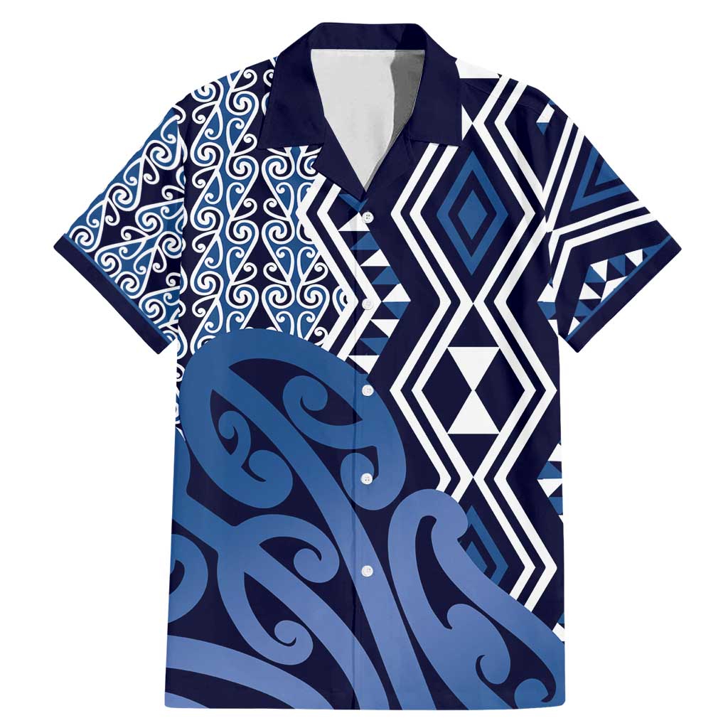 New Zealand Family Matching Mermaid Dress and Hawaiian Shirt Aotearoa Kowhaiwhai Mix Taniko Art - Blue