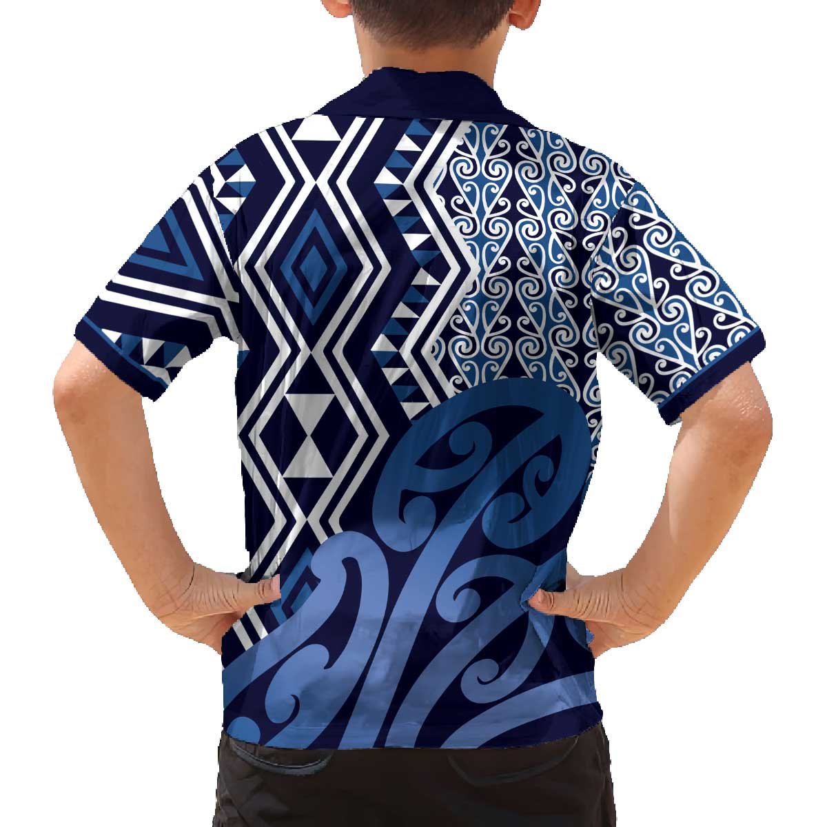 New Zealand Family Matching Off The Shoulder Long Sleeve Dress and Hawaiian Shirt Aotearoa Kowhaiwhai Mix Taniko Art - Blue