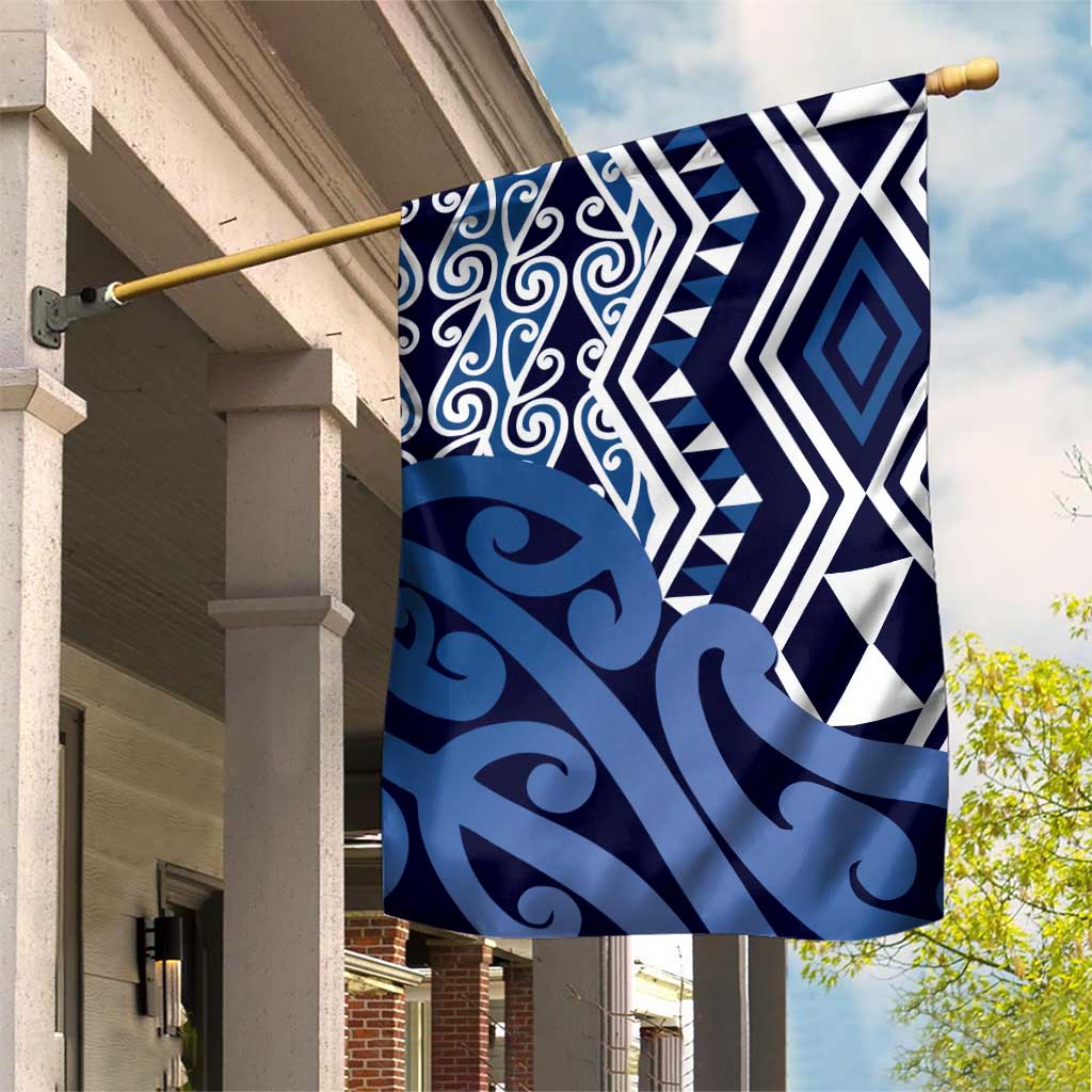 New Zealand Garden Flag Aotearoa Kowhaiwhai Mix Taniko Art - Blue - Vibe Hoodie Shop