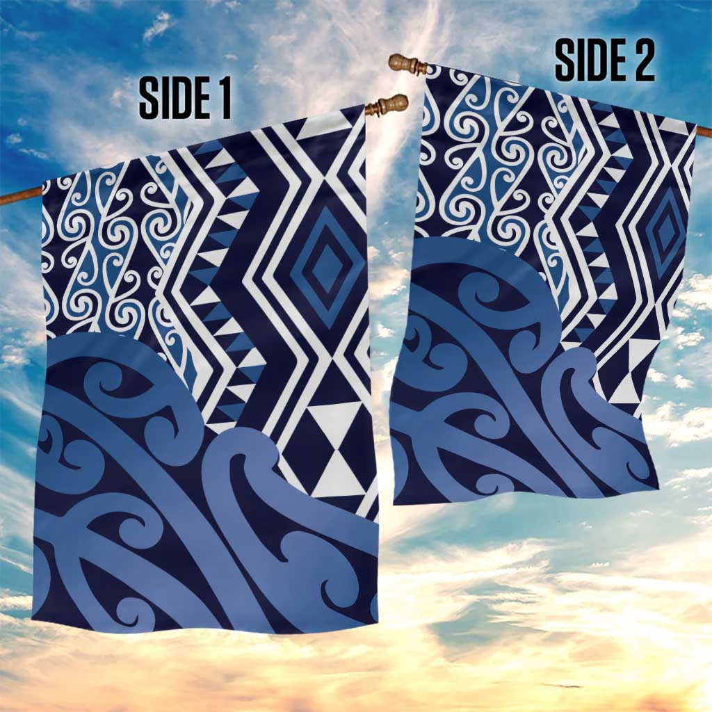 New Zealand Garden Flag Aotearoa Kowhaiwhai Mix Taniko Art - Blue - Vibe Hoodie Shop