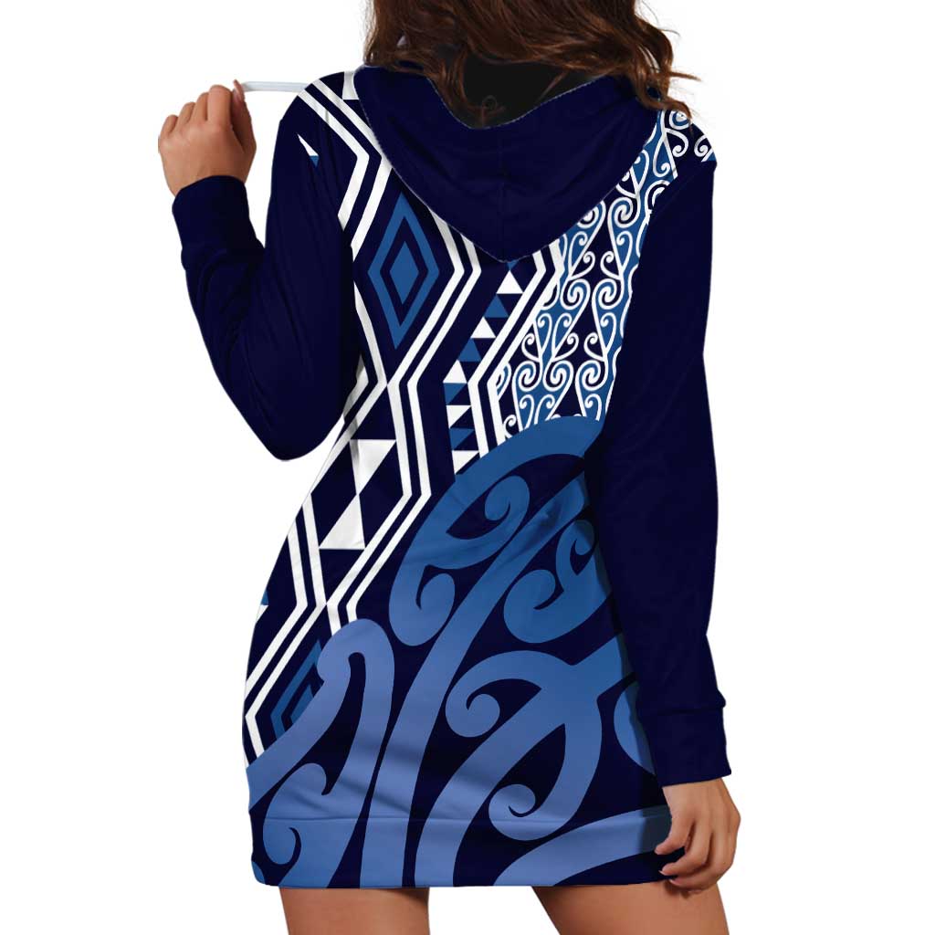 New Zealand Hoodie Dress Aotearoa Kowhaiwhai Mix Taniko Art - Blue - Vibe Hoodie Shop