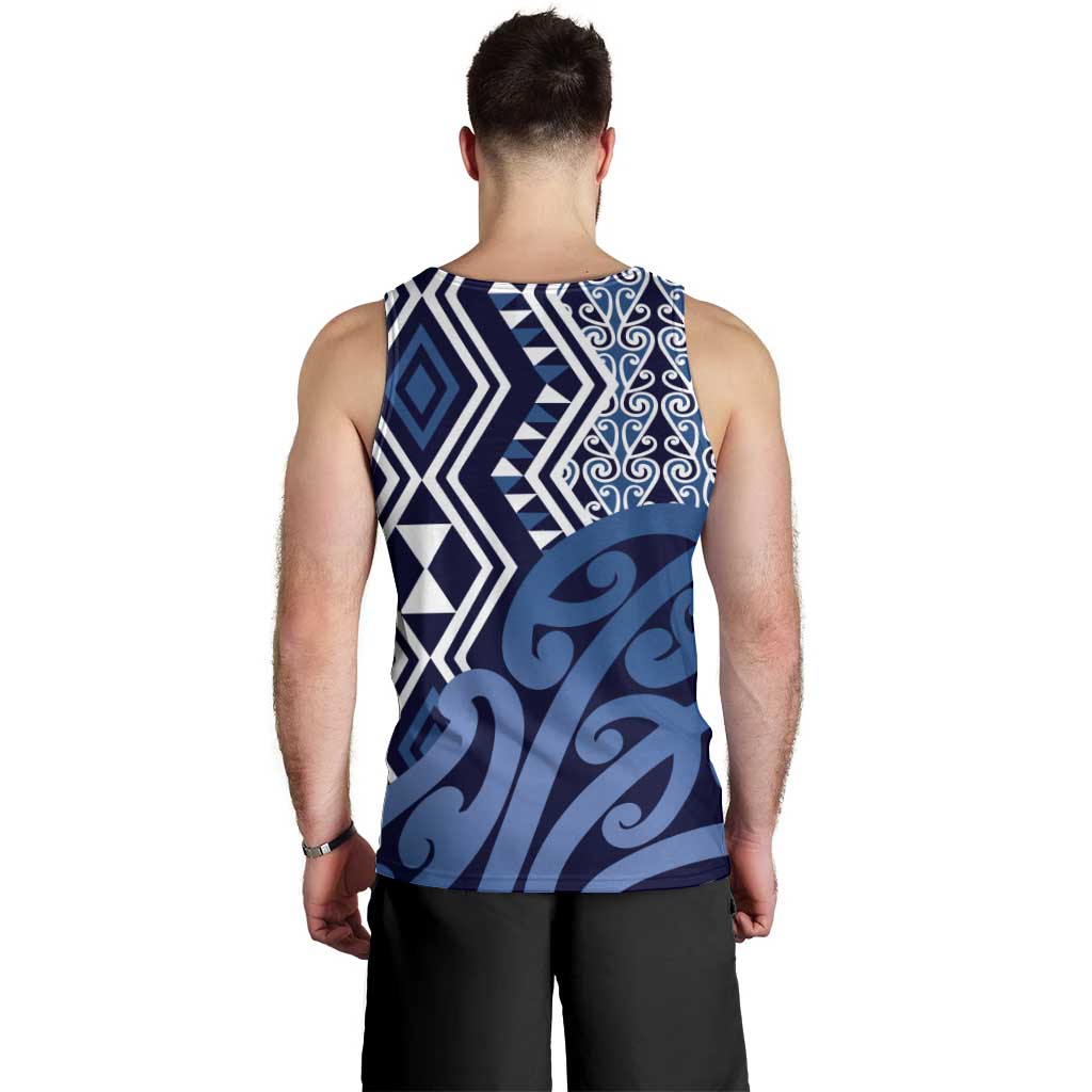 New Zealand Men Tank Top Aotearoa Kowhaiwhai Mix Taniko Art - Blue - Vibe Hoodie Shop