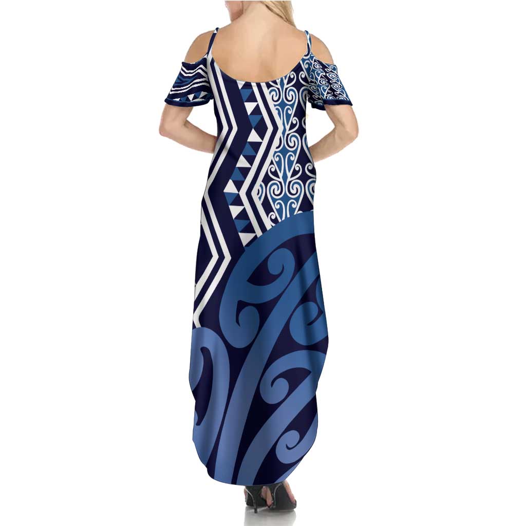 New Zealand Summer Maxi Dress Aotearoa Kowhaiwhai Mix Taniko Art - Blue