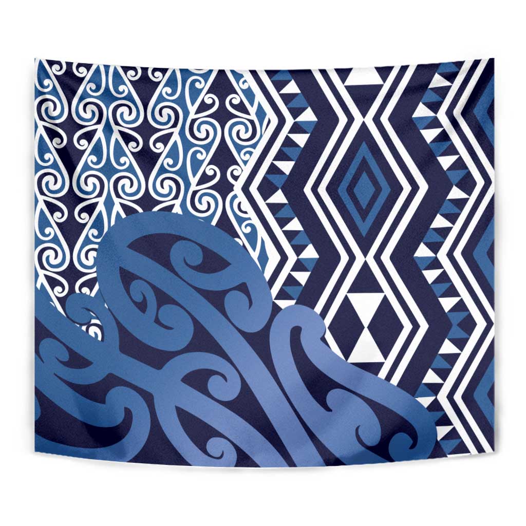 New Zealand Tapestry Aotearoa Kowhaiwhai Mix Taniko Art - Blue - Vibe Hoodie Shop