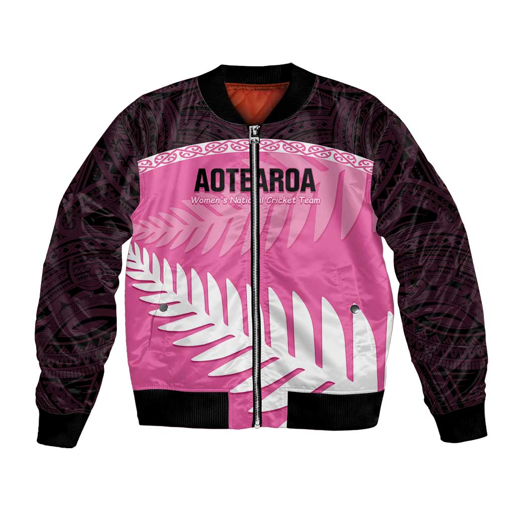 Custom New Zealand Aotearoa Cricket Bomber Jacket Go White Silver Fern - Vibe Hoodie Shop