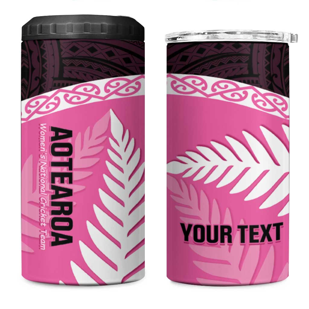 Personalised Aotearoa Cricket 4 in 1 Can Cooler Tumbler Go White Silver Fern