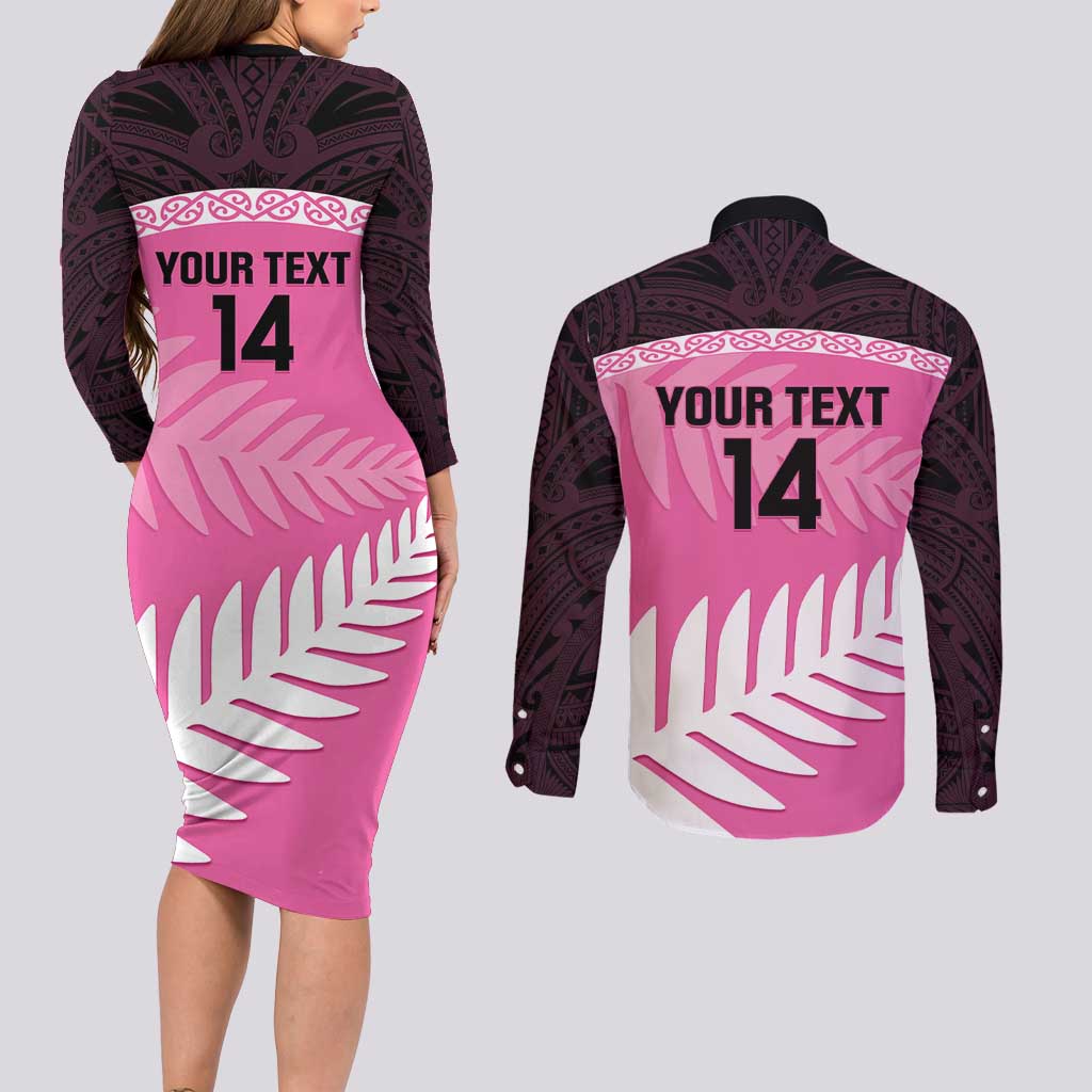 Custom New Zealand Aotearoa Cricket Couples Matching Long Sleeve Bodycon Dress and Long Sleeve Button Shirt Go White Silver Fern