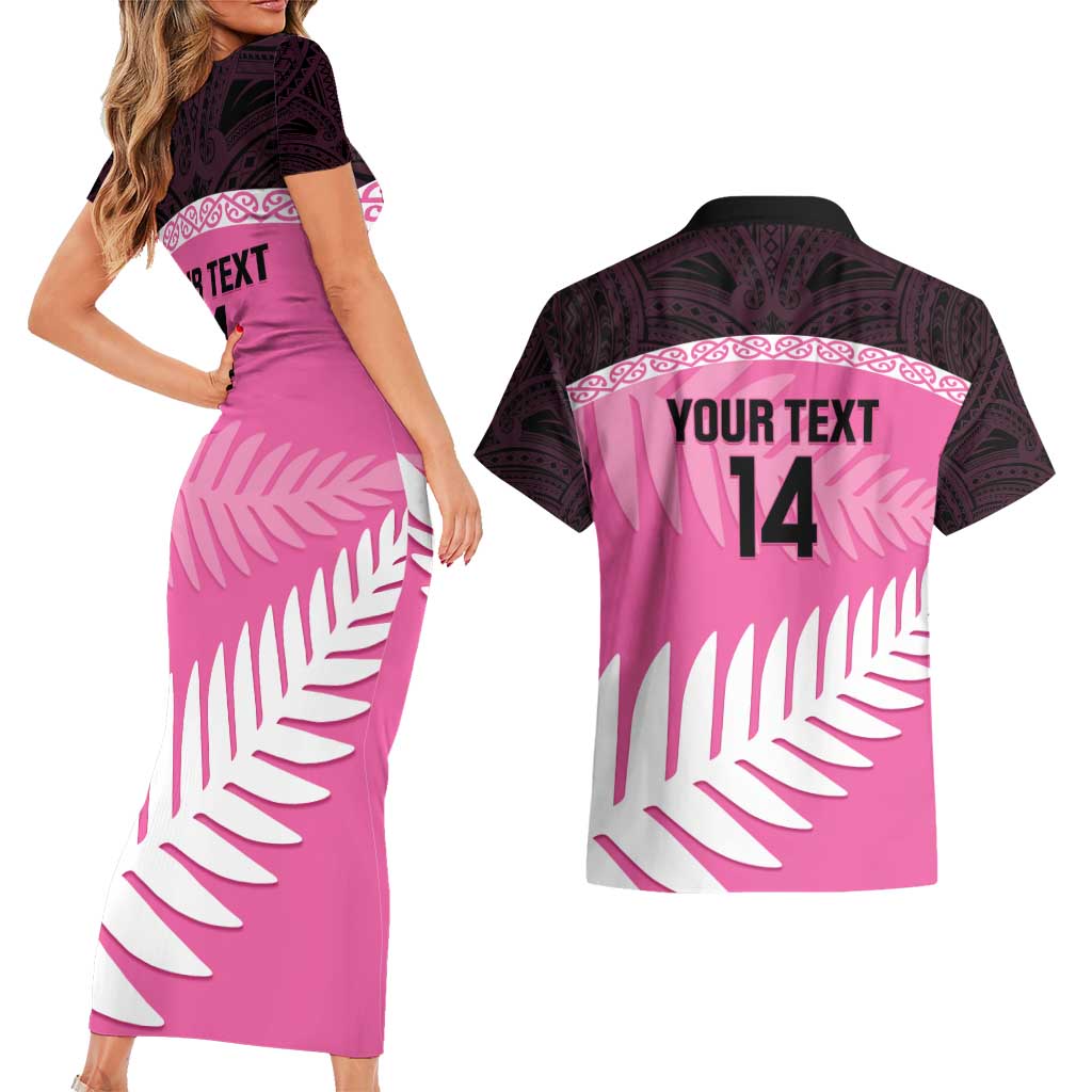 Custom New Zealand Aotearoa Cricket Couples Matching Short Sleeve Bodycon Dress and Hawaiian Shirt Go White Silver Fern