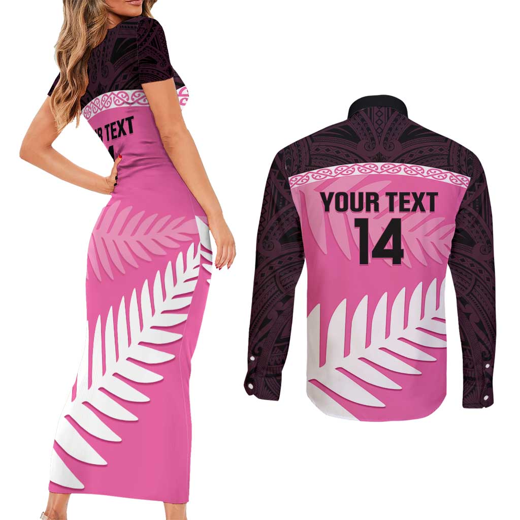 Custom New Zealand Aotearoa Cricket Couples Matching Short Sleeve Bodycon Dress and Long Sleeve Button Shirt Go White Silver Fern