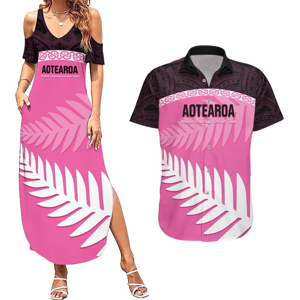 Custom New Zealand Aotearoa Cricket Couples Matching Summer Maxi Dress and Hawaiian Shirt Go White Silver Fern