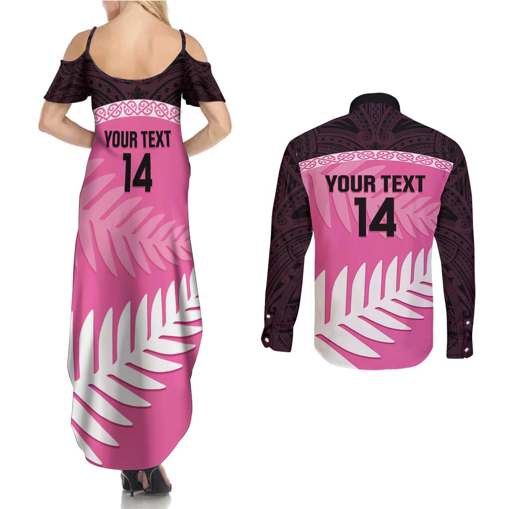 Custom New Zealand Aotearoa Cricket Couples Matching Summer Maxi Dress and Long Sleeve Button Shirt Go White Silver Fern