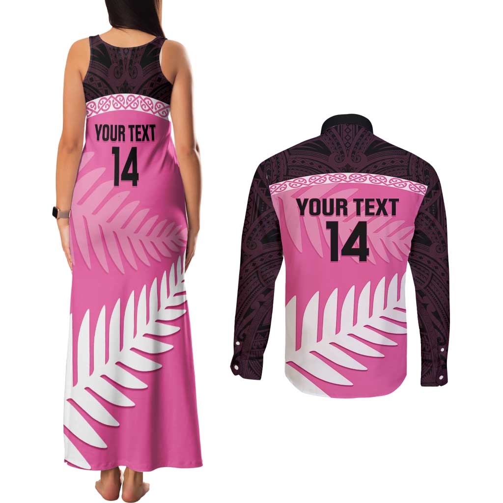 Custom New Zealand Aotearoa Cricket Couples Matching Tank Maxi Dress and Long Sleeve Button Shirt Go White Silver Fern