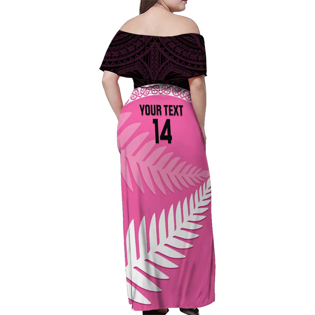 Custom New Zealand Aotearoa Cricket Family Matching Off Shoulder Maxi Dress and Hawaiian Shirt Go White Silver Fern