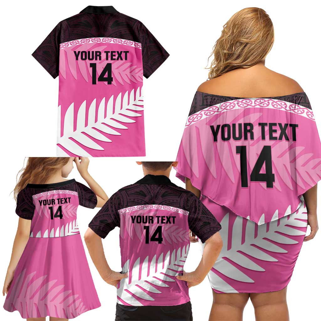 Custom New Zealand Aotearoa Cricket Family Matching Off Shoulder Short Dress and Hawaiian Shirt Go White Silver Fern